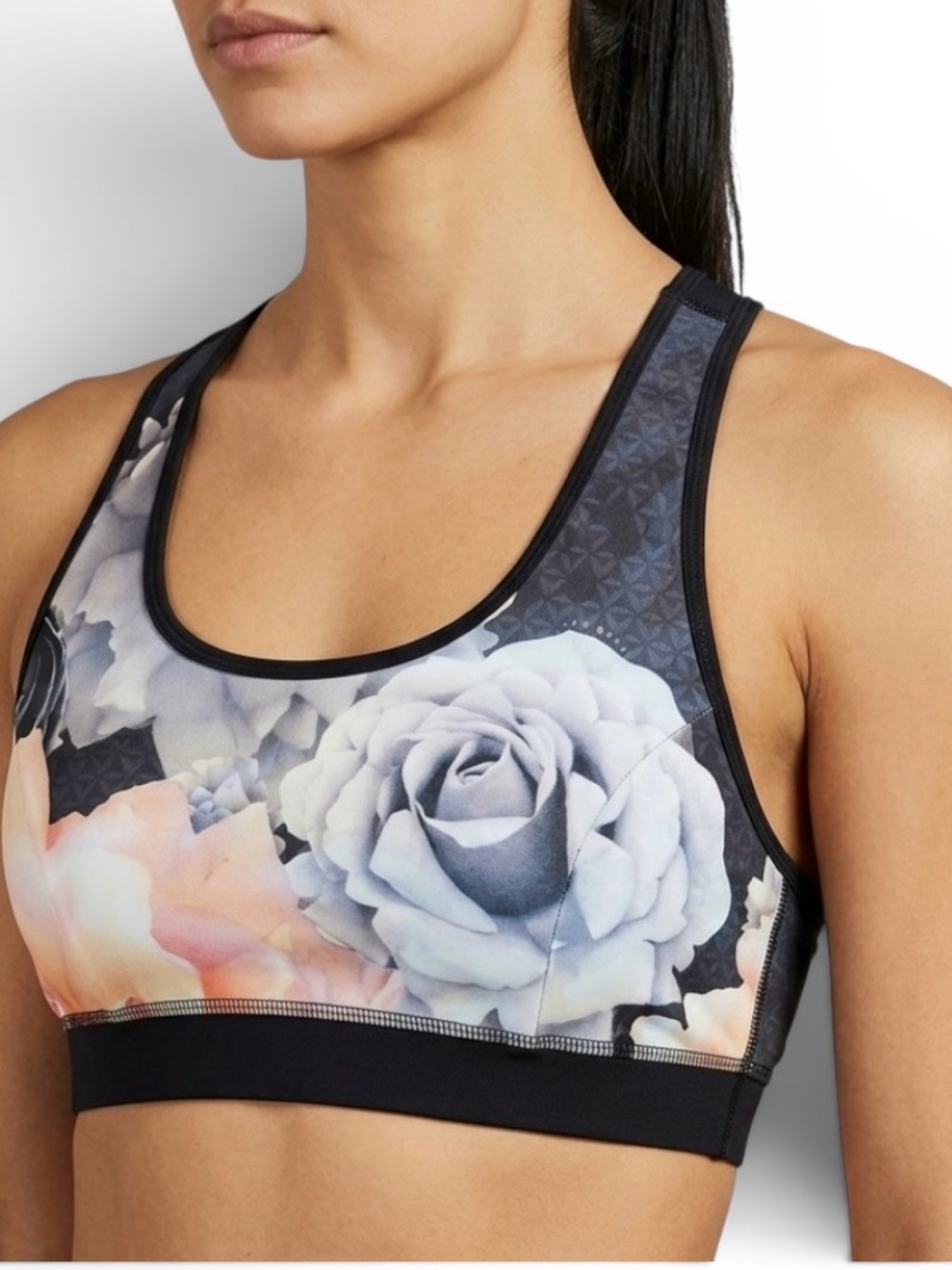 Ted Baker Black And Floral Racerback Sports Bra Women’s Size Small Active Wear